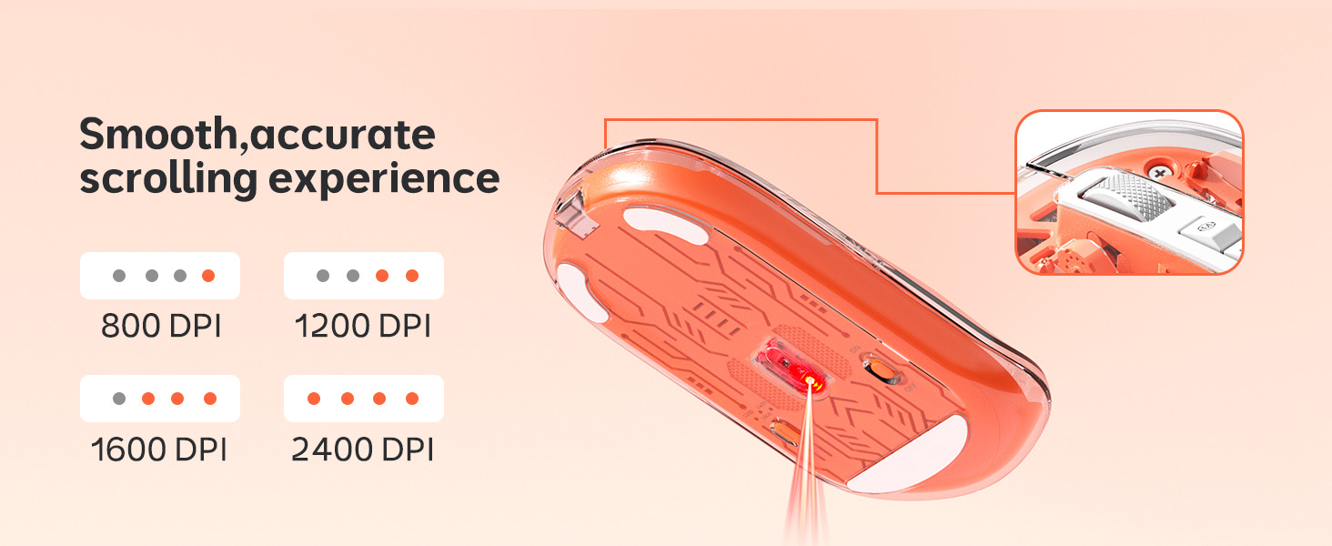Wireless Bluetooth5.1&2.4G Mini Lightweight Mouse,Transparent Clear