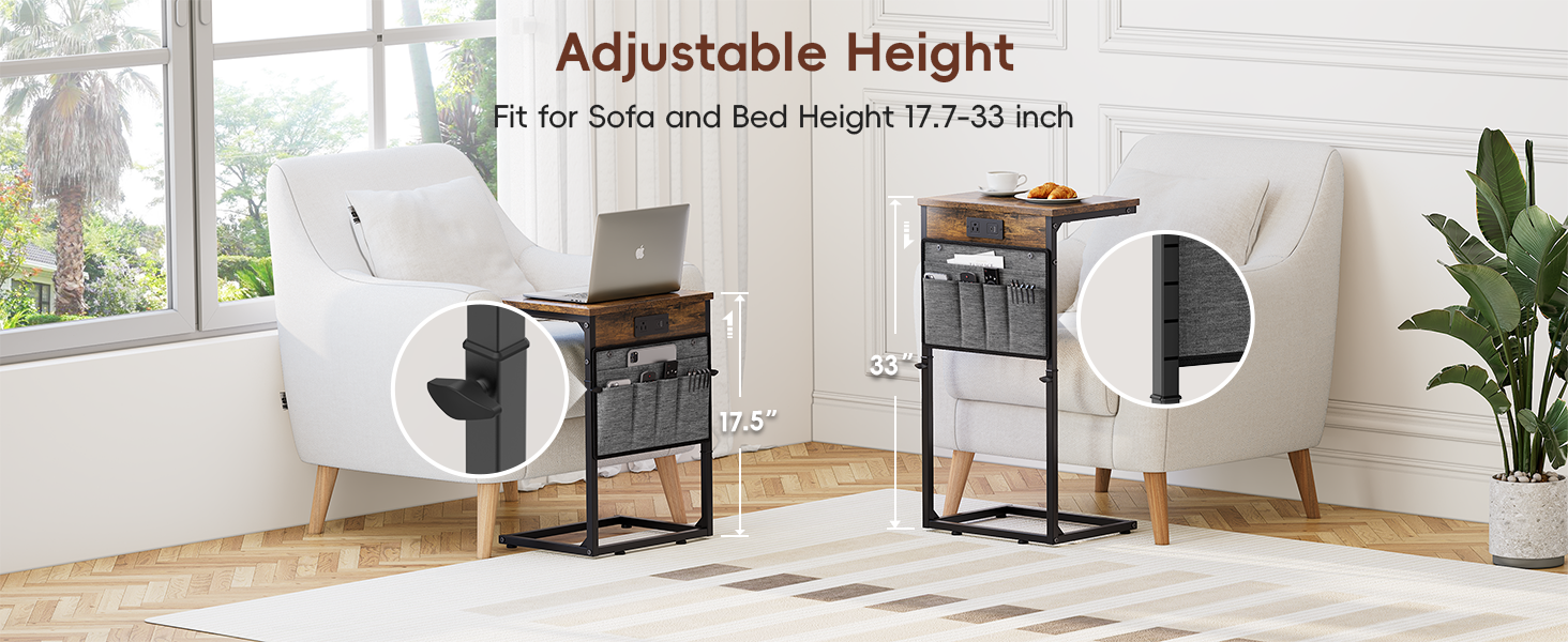 adjustable height side table tall couch side tables c table small c shaped end table for couch