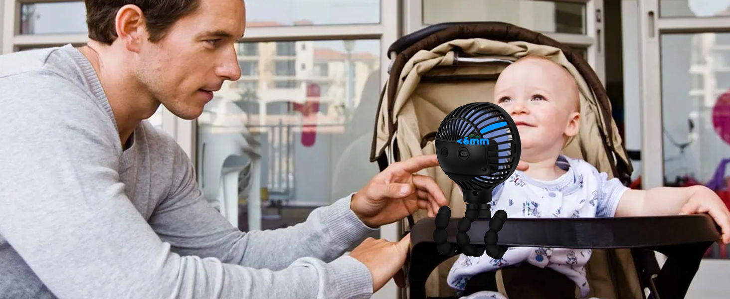 TAECCL Baby Stroller Fan, Mini Portable Fan USB Rechargeable Desk Fan