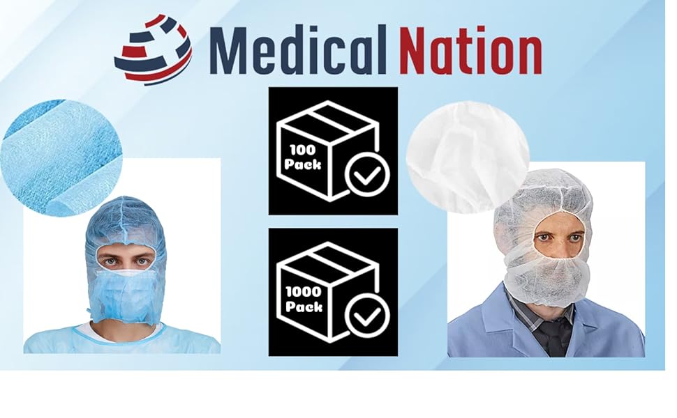 MEDICAL NATION Hair Net and Beard Net 100 Pack, Blue Disposable