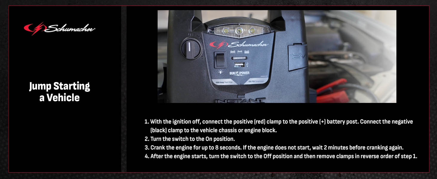 Schumacher SJ1330 4-in-1 Portable Power Station and 1000 Peak Amp Jump Starter 