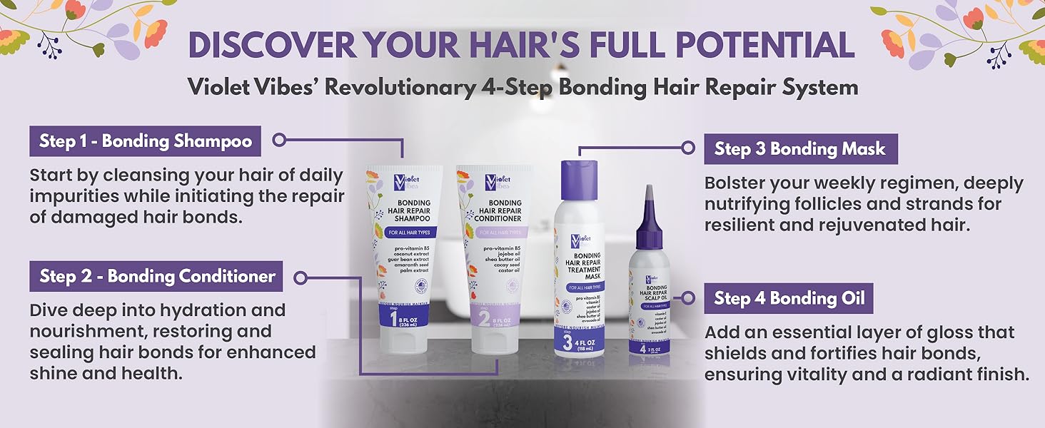 Unlock vibrant hair with Violet Vibes: best bonding hair shampoo conditioner mask oil serum