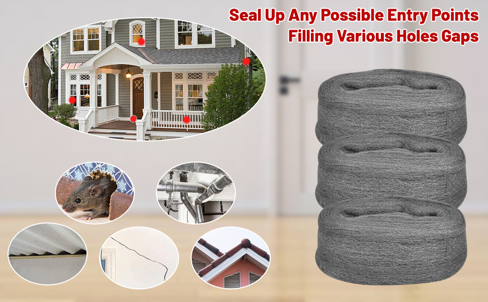 IWILCS Steel Wool Mice,3 Roll 0000 Ultra Fine Grade Steel Wool with 1