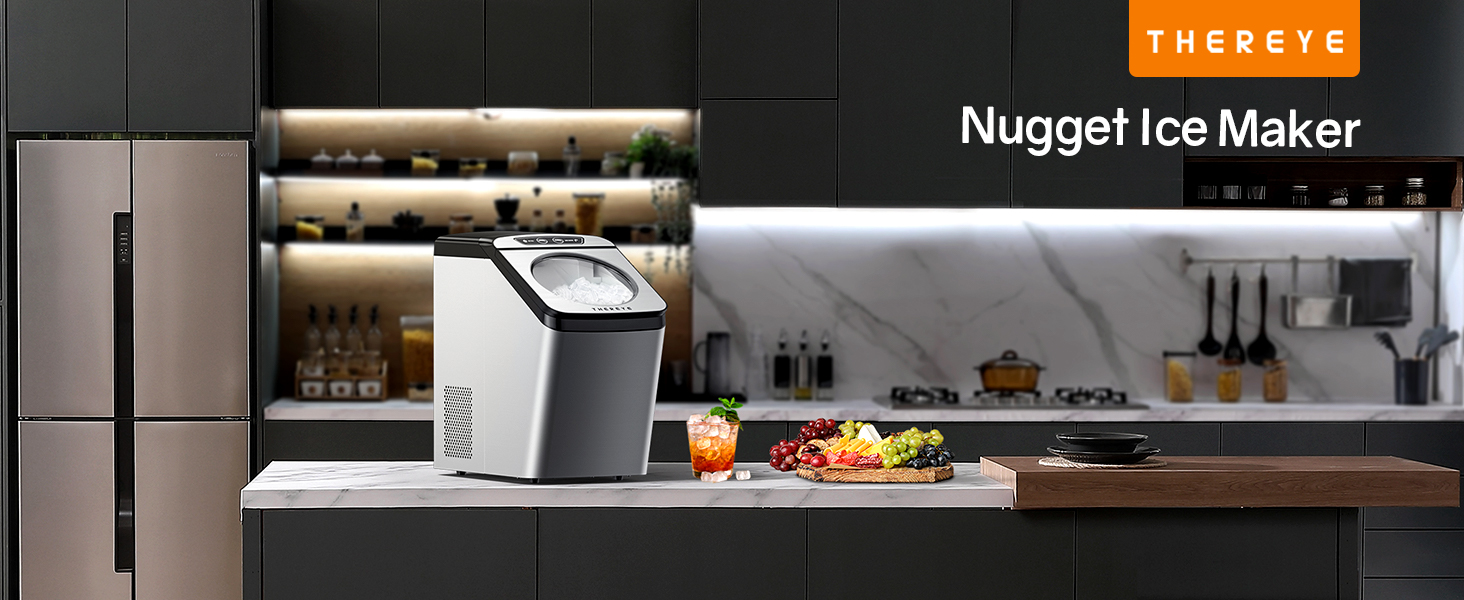 Thereye Countertop Nugget Ice Maker, TopLoading Pebble Ice