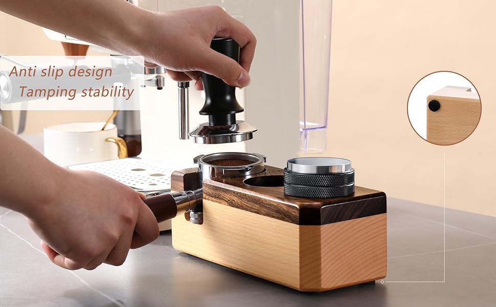Espresso tamping station,Threeinone natural solid wooden tamper station fit for