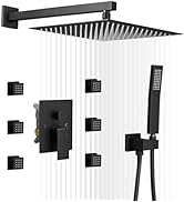 BWE Black Shower System with Body Jets,10 Inch Rain Shower Head with 6 Body Spray Jets and Handhe...
