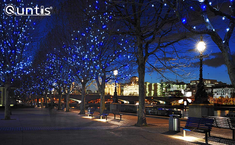 Quntis 40 m 300 LED Fairy Lights Outdoor Battery Timer Blue & White
