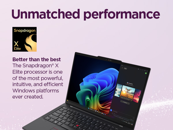 Lenovo laptop with Snapdragon X Elite processor, showcasing high performance and Windows interface