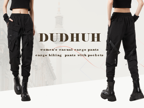DUDHUH Women's Cargo Pants Tapered Hiking Sweatpants Clothes