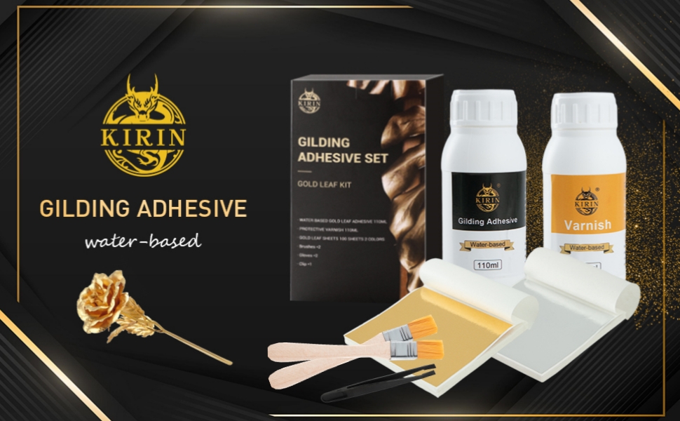KIRIN Gilding Set, 110ml Gold Leaf Glue, 110ml Protective Varnish