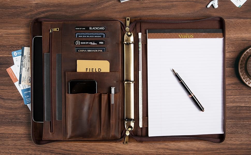 Leather Portfolio Binder, Vintage Leather Binder Portfolio