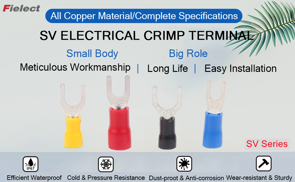 Fielect 250Pcs AWG 1412 Insulated Fork Spade Wire Connectors 1/4 Stud