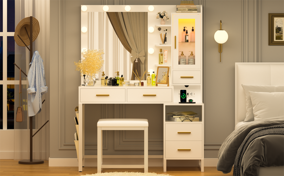 Dnxao Makeup Vanity with Lights and Table Set, Vanity Desk