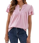 HEYTALALA Womens Summer Blouses Dressy Casual Cute V Neck Ruffle Short Sleeve Tops Business Work ...