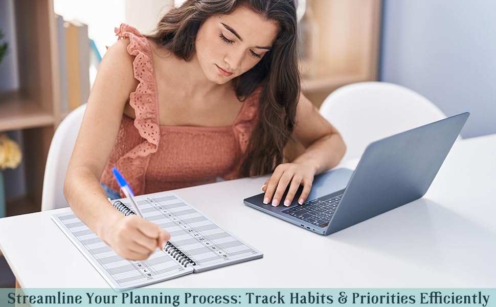 Text reads 'Streamline Your Planning Process. Track Orders & Payments Efficiently'. Interior workspace setting with laptop on desk.