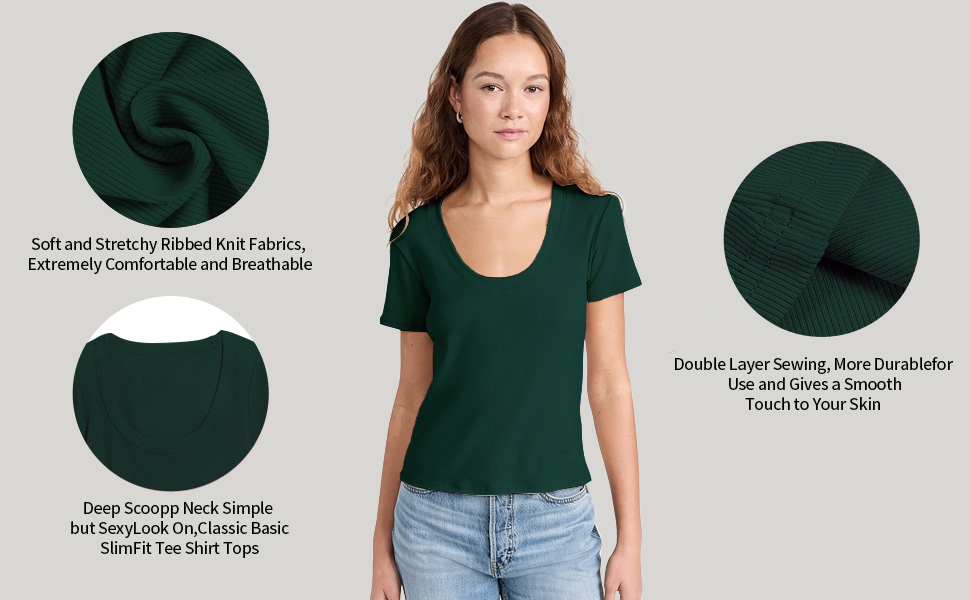 womens square neck short sleeve ribbed knit tee shirt basic tunic tops