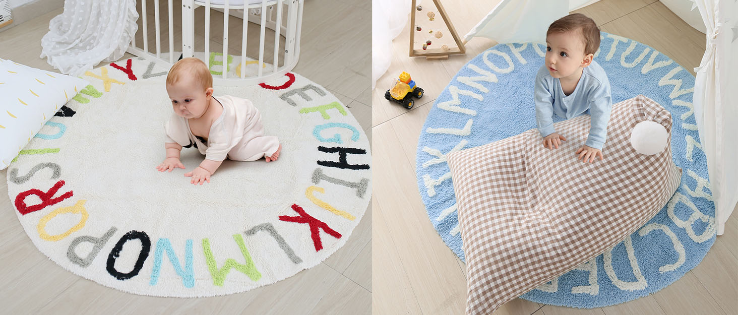 ABC Rug for Kids Room Circle Alphabet Nursery Rug for Baby