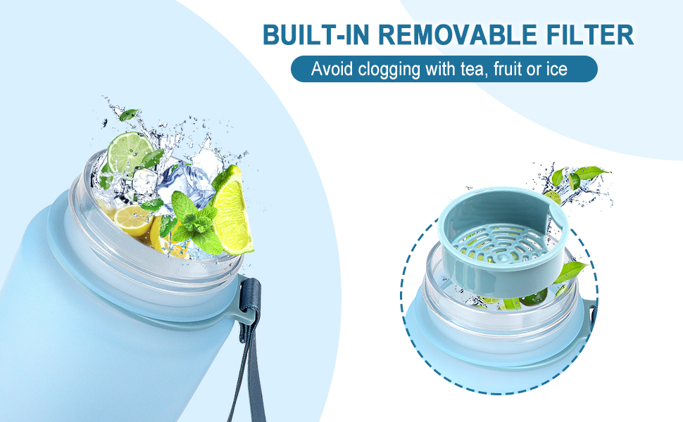Filtre amovible intégré pour éviter l'encrassement avec le thé, les fruits ou la glace