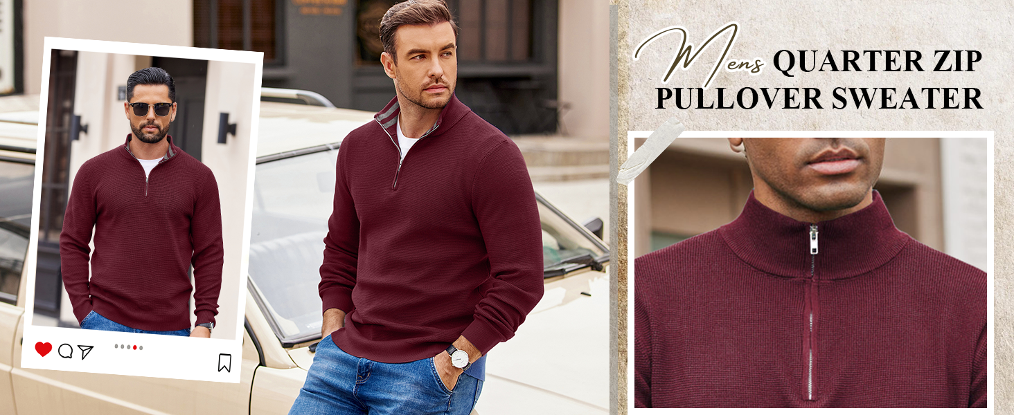 Men Mock Neck Polo Sweater
