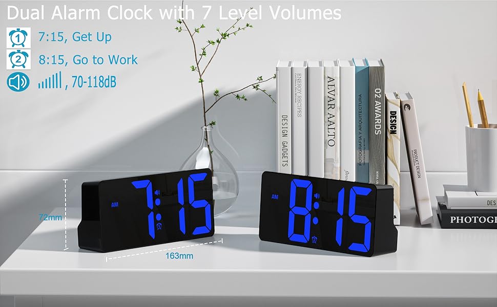 Alarm Clock for Bedroom, 7 In Large Disp... 13 dual alarm clock with adjustable volume