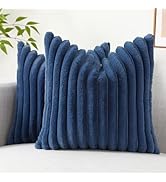 decorUhome Faux Fur Throw Pillow Covers 18x18 Set of 2, Decorative Soft Plush Striped Couch Pillo...
