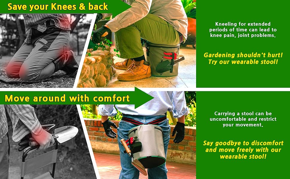 Senior&All ages Lightweight Garden Stool Wearable Gardening Seat Portable Outdoor Cushion Hands free