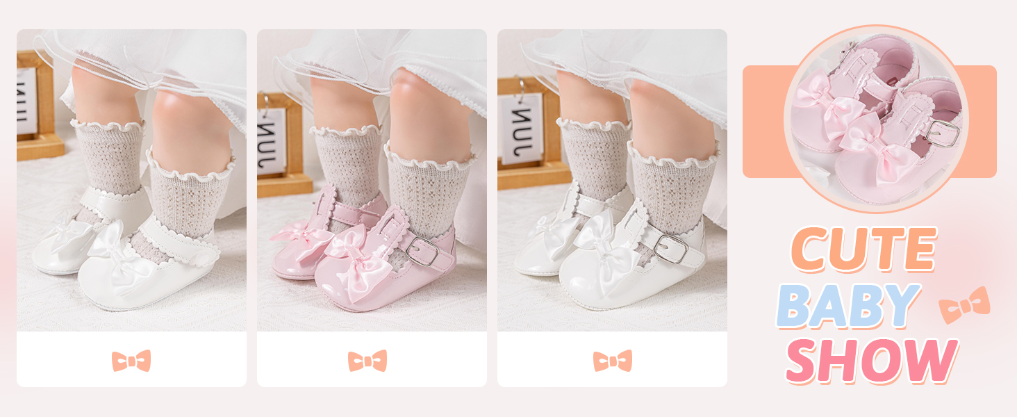 newborn shoes for girls white pink 0-9 months infant mary jane flats bow-knot baptism dress shoes