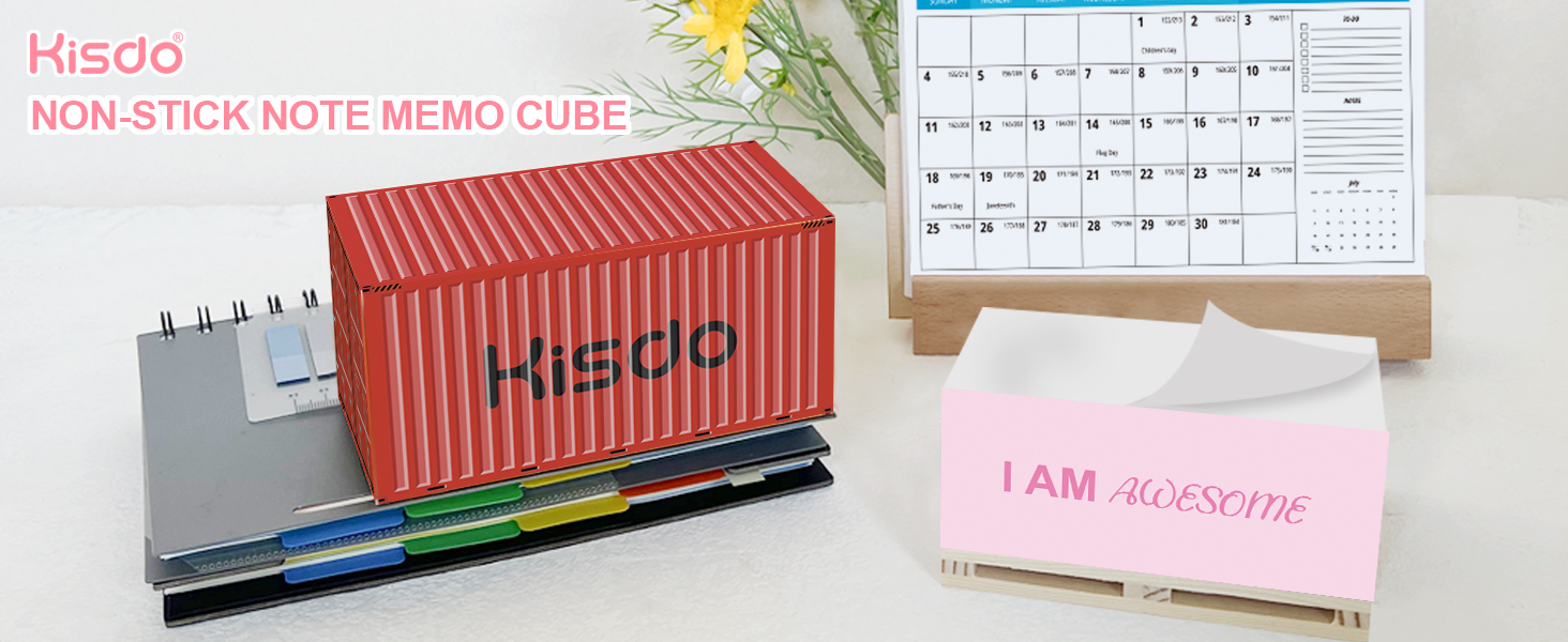 Kisdo Container Note Cube(NOT STICKY), Memo Note Paper Cube (5.1x2.9 inch) with 550