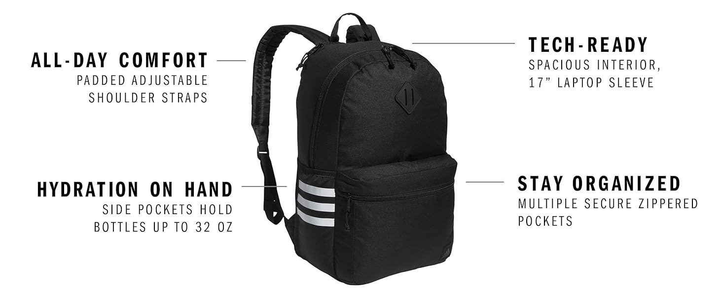 ALL-DAY COMFORT, HYDRATION ON HAND, TECH-READY, STAY ORGANIZED