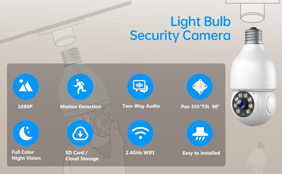 CAMBLINK 2.4GHz WiFi Light Bulb Security Camera,1080P
