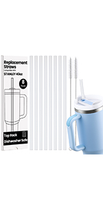 8 Pack Clear Reusable Plastic Straws w/ 2 Straw Brushes