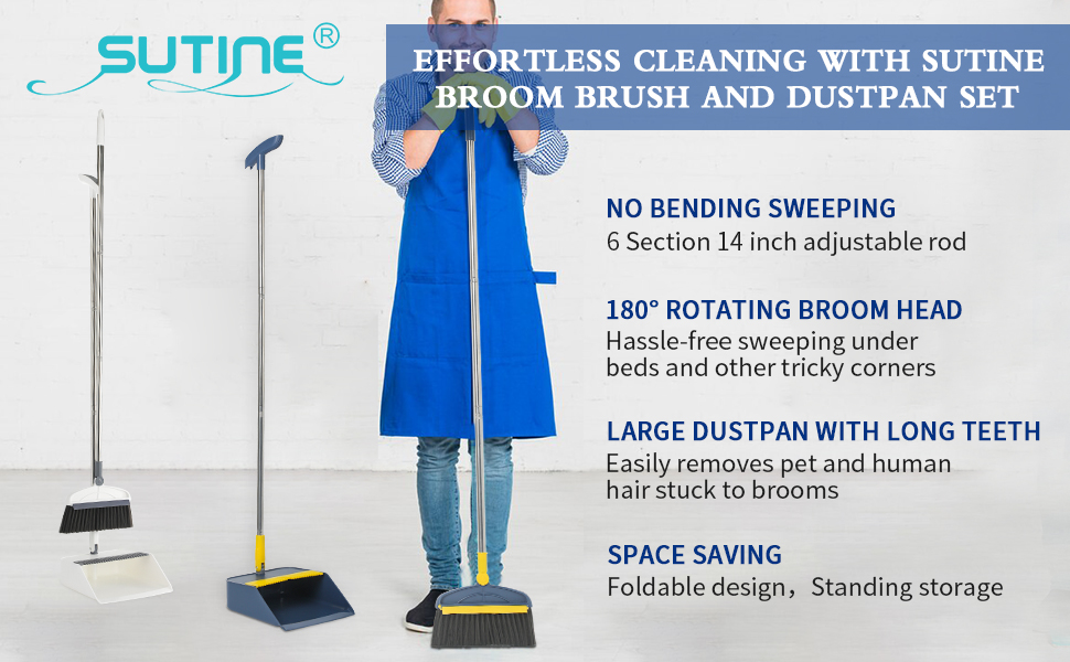 Broom with Dustpan Combo Set, 2 in 1 Broom and Dustpan Set with Long Handle