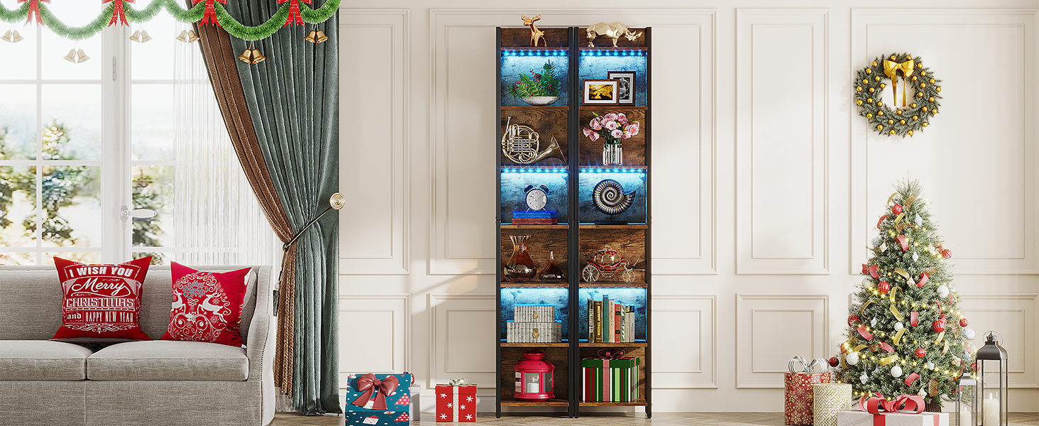 Tribesigns 78 Inch Tall Narrow Bookcase, 7Tier LED Corner