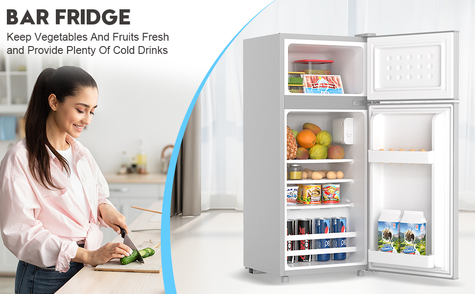 ADVWIN 102L Bar Fridge Compact Fridge Freezers Double Door Portable