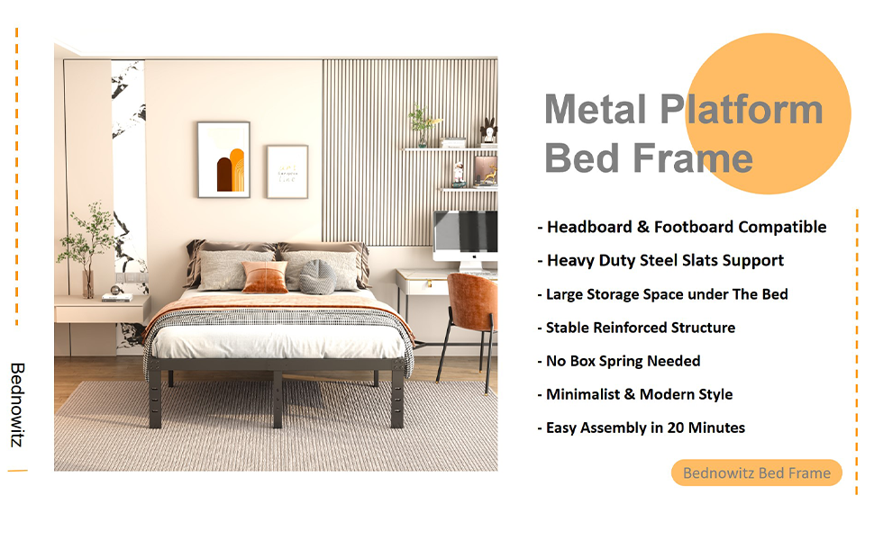 Bednowitz Full Size Metal Platform Bed Frame, 12 Inch Full