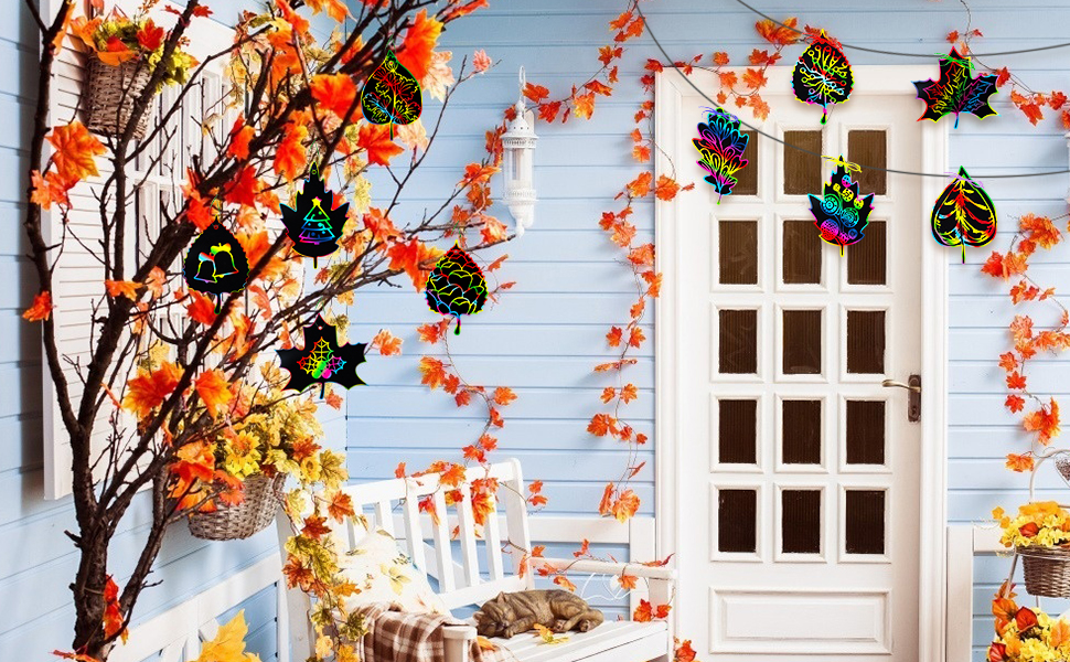 Fall Leaves Crafts Scratch Art for Kids