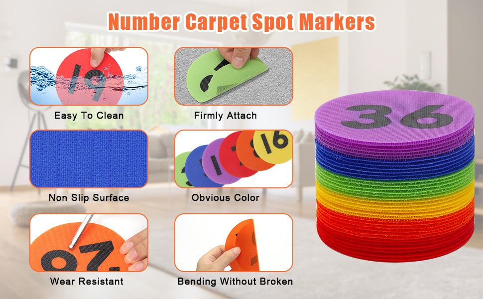 36Pcs Carpet Spot Markers, Windspeed 6 Colors Carpet Markers for