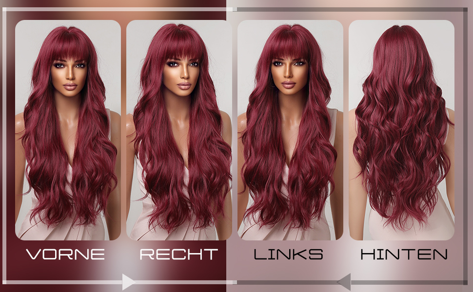 Rote Perücke für Damen, lang, gewellt, rote Perücke, Damenperücke, natürliches Weinrot, hitzebeständige Perücke für Cosplay-Damen, 71 cm, weich, atemberaubend, langlebig, stilvoll_voghion.com