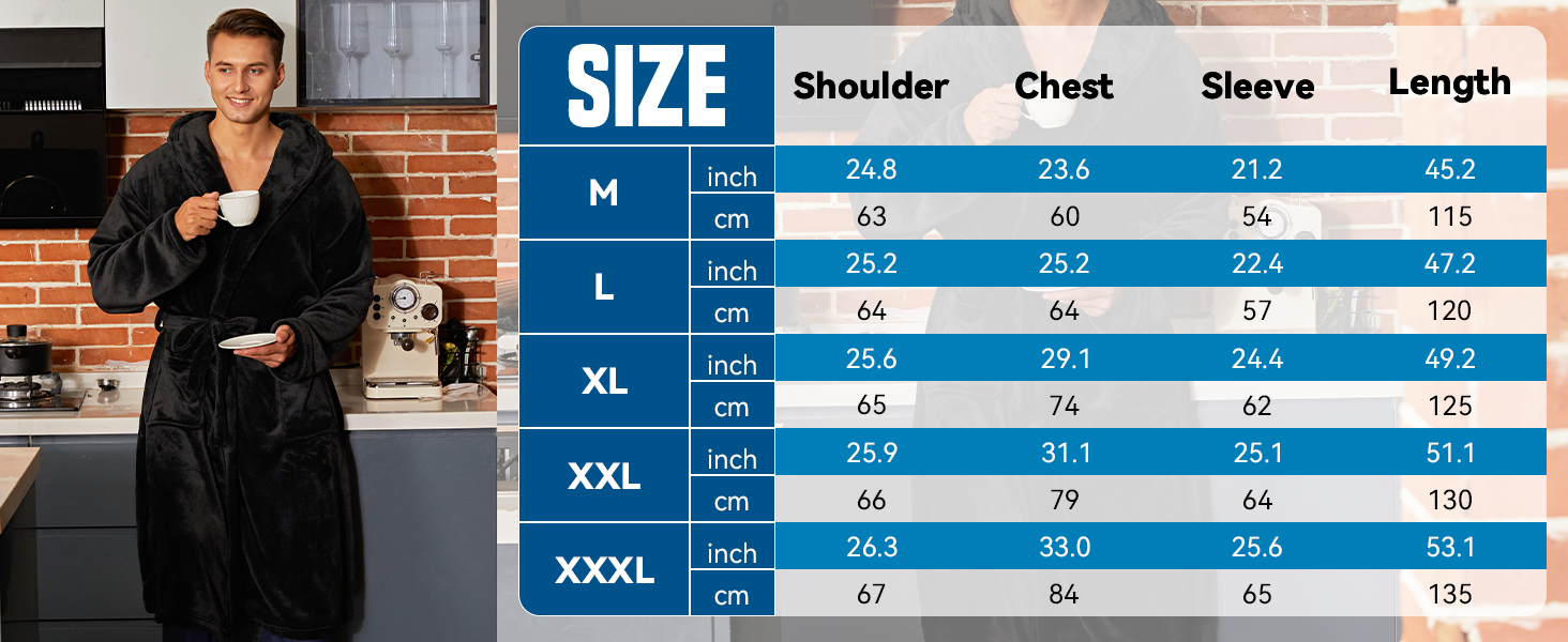 Mens Robe with Hood, Plush Robe for Men Long Fleece Bathrobe Soft and Warm