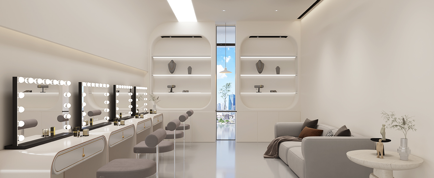 a 3d rendering of a white room with a large window