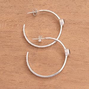  NOVICA  Handmade  Smoky  Quartz  Half-hoop  Earrings  Sterling  Silver Hammered Indonesia Gemstone