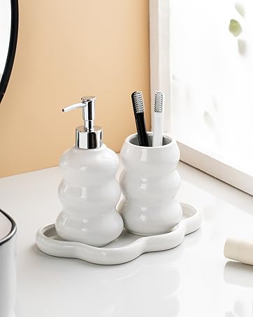 3-Piece White Ceramic Bathroom Accessories Set 