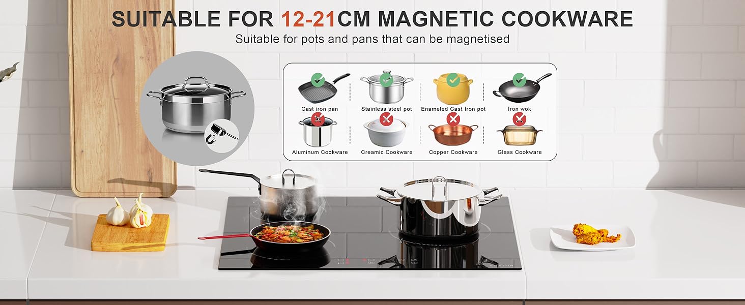 Noxton Plug in Induction Hob, 3 Zones Electric Hob 60cm, 2800W Touch