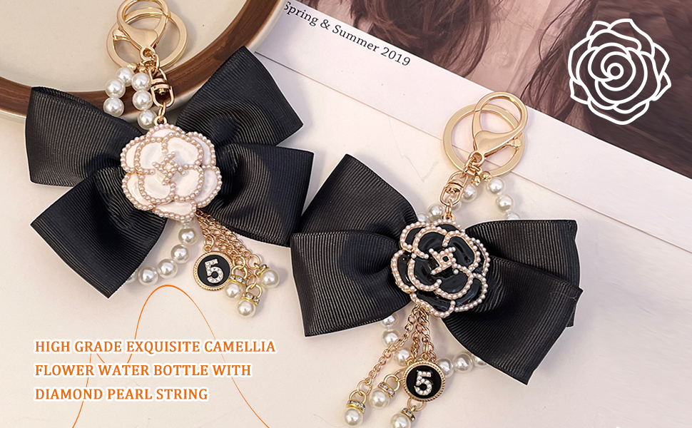 DIFFGYSAN Camellia Flower Big Bow-Knot keychain Pearl Lucky