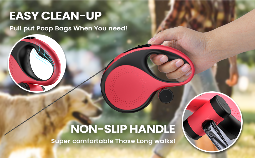 Retractable Dog Leash with Poop Bag Holder, Douexio 26ft