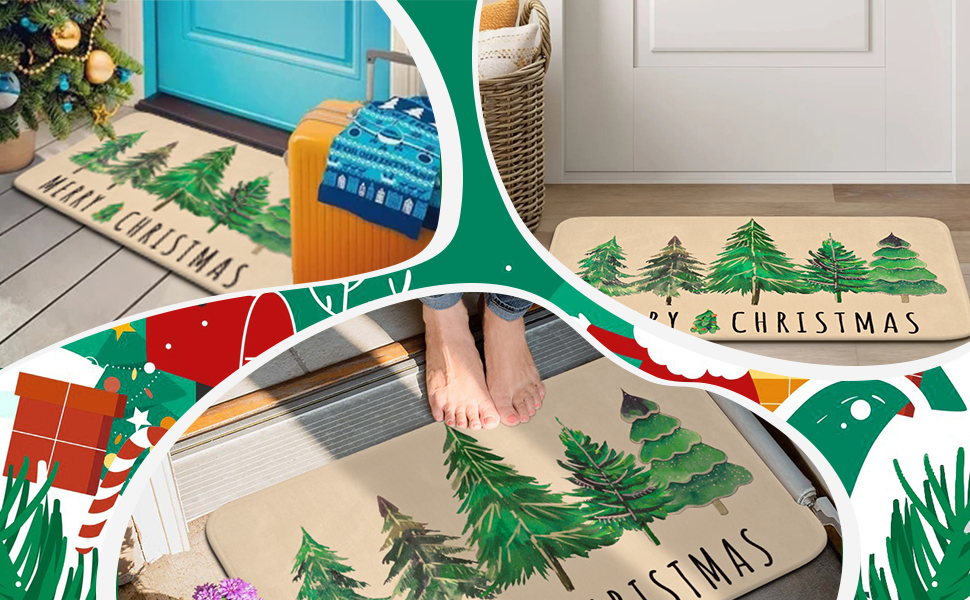 Alishomtll Merry Christmas Doormat, Christmas Trees