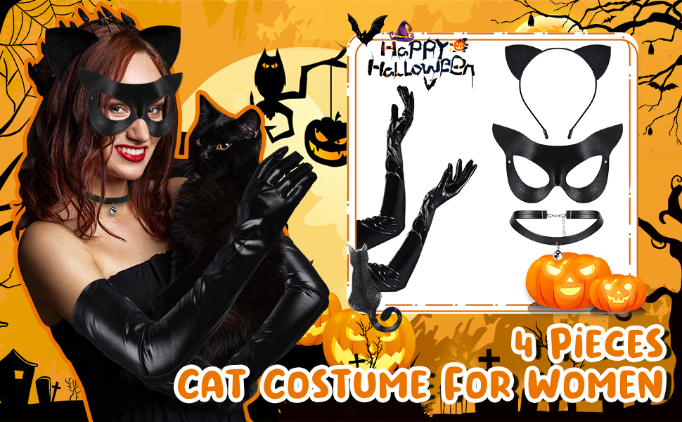JieyueJewelry 4 Pieces Black Cat Costume Accessories Set
