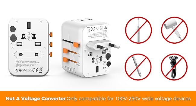 Universal Travel Adapter, TESSAN International Plug Adaptor with 1 USB C Wall Ch... 25 universal outlet converter