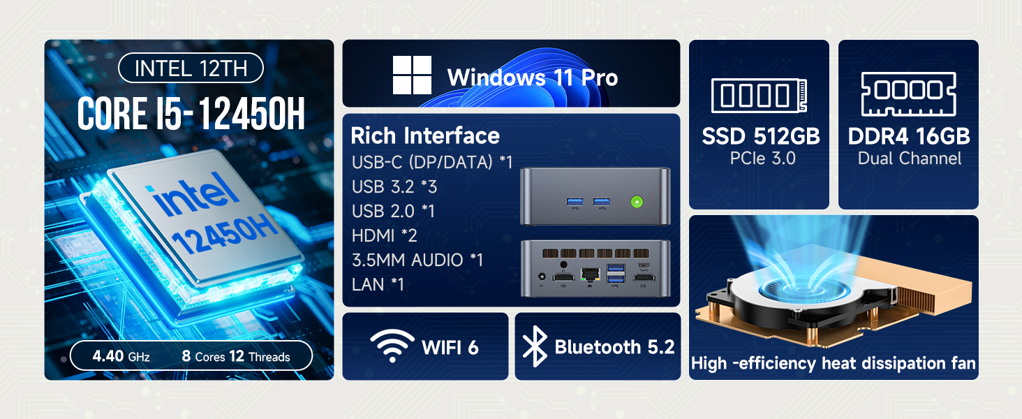 business mini pc office computer intel core i5 12450h all in one prebuilt