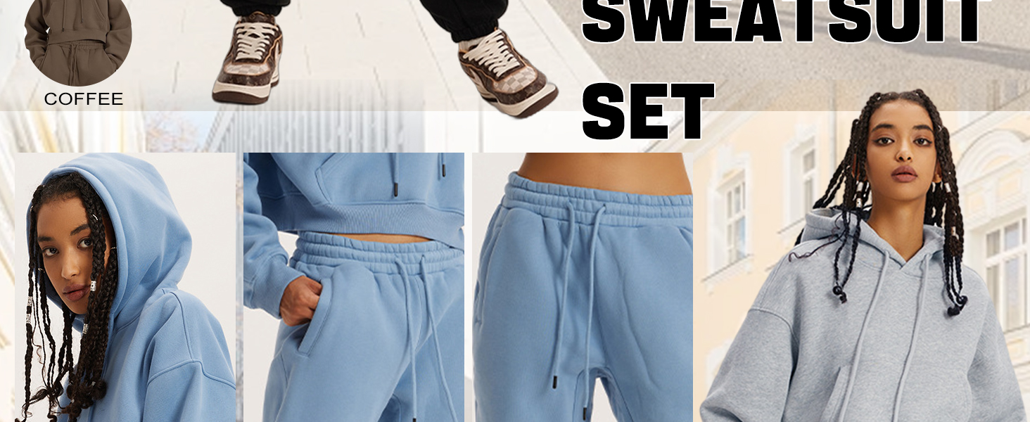 2 Piece Set Fleece Crop Hoodie 